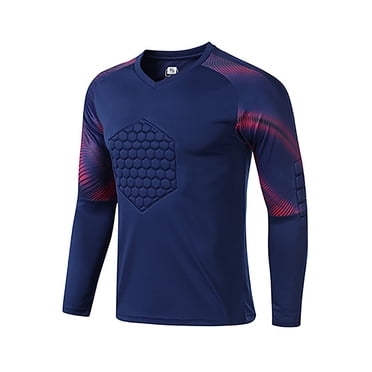 Linjinx Kids Soccer Jersey Long Sleeve Football Training T-shirts Top Protective Sponge Pad Goalkeeper Uniform Navy Blue M