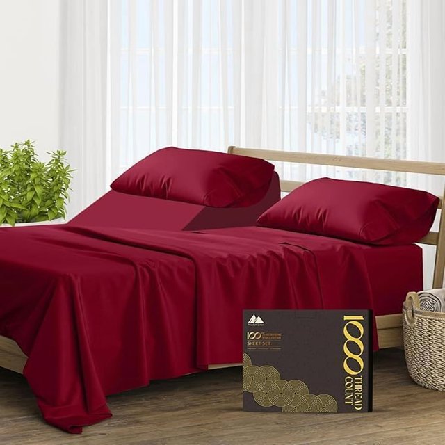 Pure Egyptian Cotton Sheets King Size High Thread Count Sheets King PC Luxury Hotel King Size Sheets Set Deep Pocket Sateen Weave Cooling Bed Sheet Sets