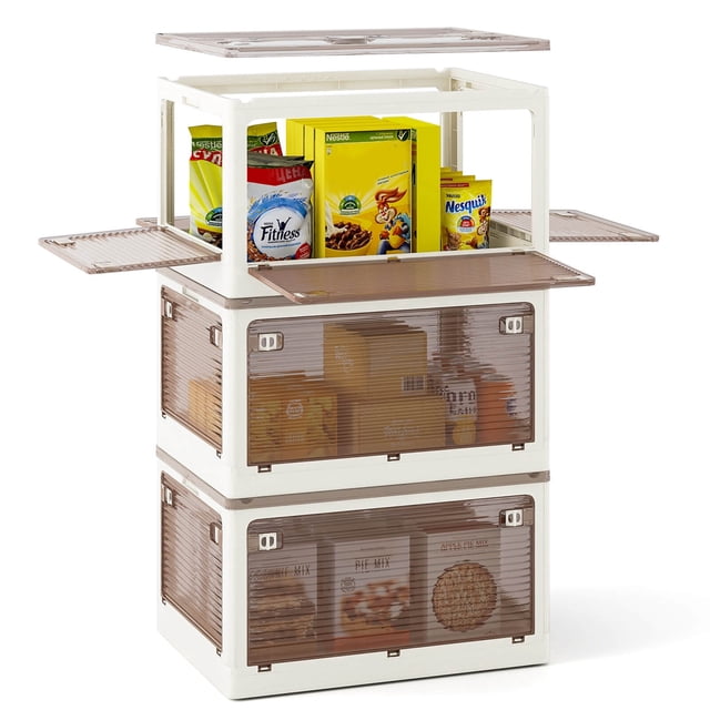 Costway Lot de 3 Bacs de Rangement Empilables avec Couvercles 54 Gallons Boîte de Rangement Pliable en Plastique