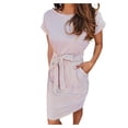 thumbnail image 1 of B91xZ Femmes Occasionnels Lâches Robe de Soleil Lanterne Formelle Patchwork Manches Courtes Maxi Robes Fluides, Rose M, 1 of 5