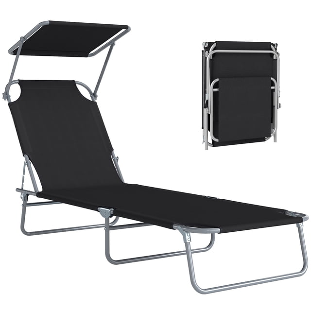 Outsunny Chaise longue inclinable réglable avec abat-jour