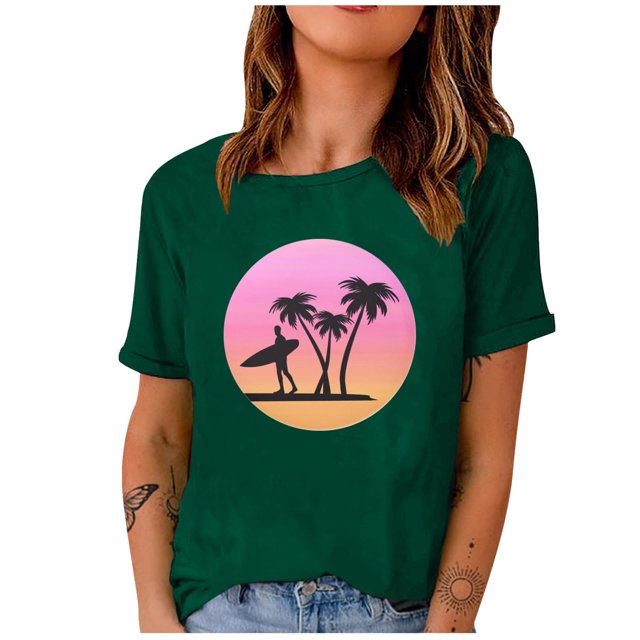 Birdeem Fashion Woman Print Round-Neck Short Sleeve T-Shirt Printing Loose Blouse Tops