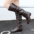 thumbnail image 2 of Babysbule Chaussures pour Femmes en Liquidation, Bottes Hautes à Enfiler pour Femmes à Talon Carré de Couleur Unie, Bottes Hauteur Genou à Bout Rond, 2 of 7