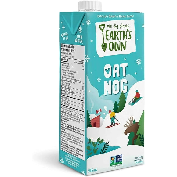 Earth's Own Lait d'Avoine Nog d'Avoine 946 ml / Durée Limitée Seulement / Sans Oeufs / Sans Produits Laitiers / Boisson à Base de Plantes / Végétalien / à Température Ambiante