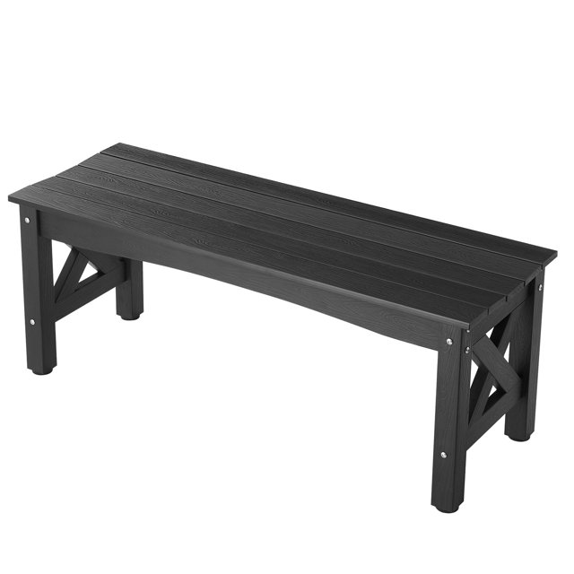 KFFKFF Outdoor Bench, 44.5 inch, 600 lbs Weight Capacity, Weatherproof Plastic Frame with Adjustable Level Footpads and Thick Leg