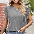 thumbnail image 4 of Birdeem Womens Spring and Summer Flounce V-Neck Solid Color Bottom T-Shirt Hollow Top, 4 of 8