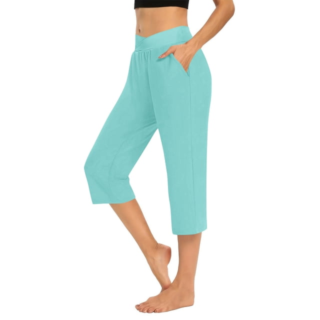 Plebaso Pantalons Capri pour Femmes Taille Haute Croisée Pantalons de Yoga Décontractés Raccourcis avec Poches