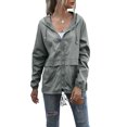 thumbnail image 1 of Women's Casual Hooded Jacket Lightweight Waterproof Rain Windbreaker Solid Color Zipper Drawstring Raincoat, 1 of 8