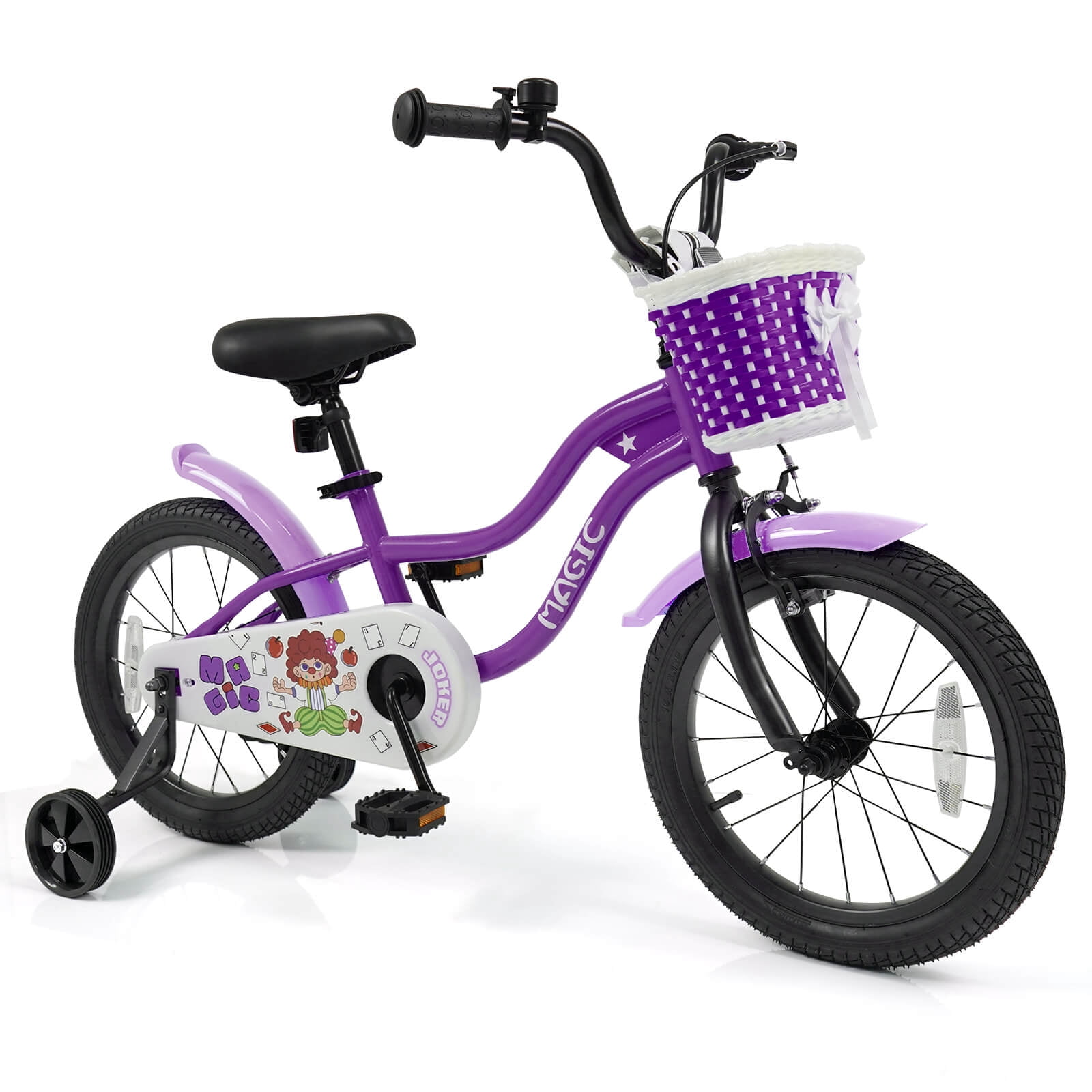 Costway 16" Kids Bike with Training Wheels, Basket, Hand & Coaster Brakes, Adjustable Seat