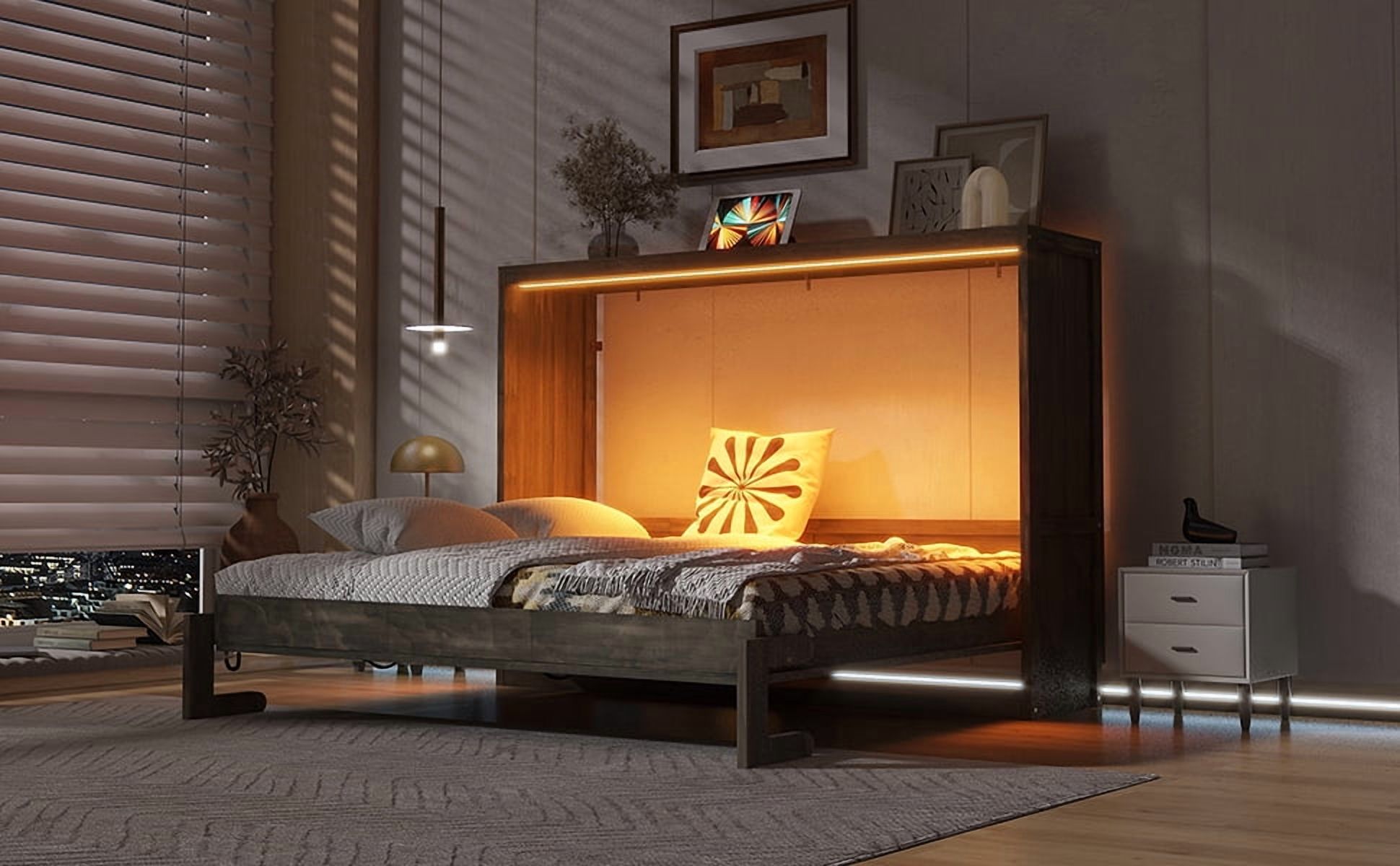 Lit escamotable Noble House grand format avec éclairage DEL, brun