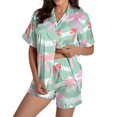 thumbnail image 2 of Pyjama pour Femmes en Satin Imprimé Graphique, Mignon, Tenue de Nuit, Boutons, Hauts à Manches Courtes, Ensembles de Shorts, 2 of 5