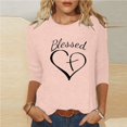 thumbnail image 2 of Penkiiy T-Shirts à Manches 3/4 pour Femmes avec Imprimés Cœur, Col Rond, Tunique de la Saint-Valentin, Blouse TP Rose, 2 of 5