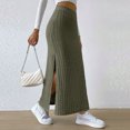 thumbnail image 3 of Jupe Crayon Midi Fendue en Tricot Côtelé Extensible Taille Haute pour Femmes, 3 of 6