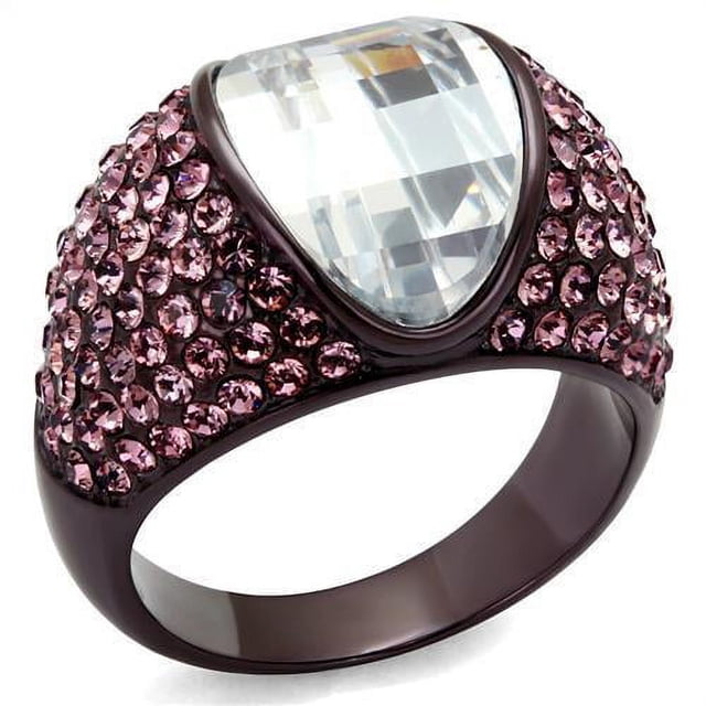Bague en Acier Inoxydable IP Brun Foncé (IP coffee) avec Zircone Cubique de Qualité AAA Transparente pour Femmes Couleur de Pierre Transparente Style TK1692DC Taille 8