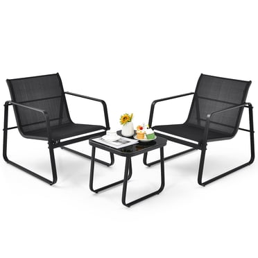 Patiojoy Ensemble de 3 Meubles Bistro d'Extérieur Ensemble Table de Patio et Chaises pour Cour Arrière Bord de Piscine Pelouse Noir