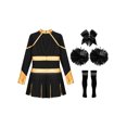 thumbnail image 4 of Hansber Tenues de Cheerleading pour Filles Uniforme de Cheerleading Robe Fantaisie avec Pompons Ensemble de Bas Doré&Noir 6, 4 of 7