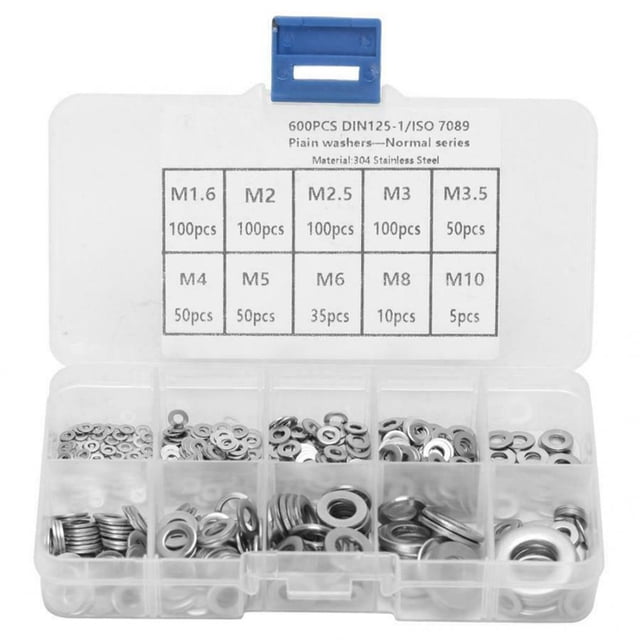 600Pcs Flat Washer 304 Stainless Steel Washers Assortment Set Value Kit