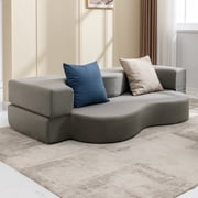 ZAFLY Queen Size Futon Sofa Bed, Convertible Foldable Sofa, Floor Couch Sleeper Bed, Light Gray