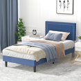 thumbnail image 2 of VECELO Twin/Full/Queen Bed Frame with Adjustable Height Upholstered Headboard, Strong Wood Slat Support, No Box Spring Needed, Dark Blue, 2 of 7