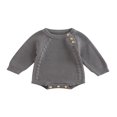 thumbnail image 1 of Infant Baby Knitting Jumpsuit  Solid Color Ribbed Long Sleeve Crew Neck Button Closure Romper for Boys Girls, 1 of 7