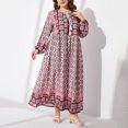 thumbnail image 1 of Ovzne Robes pour Femmes Robe Mode Grande Taille pour Femmes Style Ethnique Imprimé Col Rond Manches Longues Dentelle Taille Grand Ourlet Robe Robe de Vacances à Manches Longues Imprimée Liquidation, 1 of 4