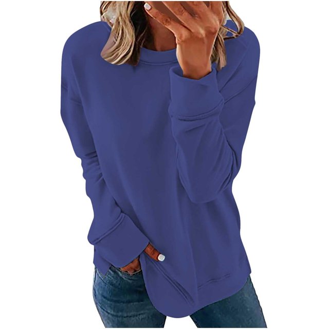 Chandails de Compression à Manches Longues pour Femmes Col Ras du Cou Unis Plus Chandail Surdimensionné Coupe Ample Pulls Tendance Hauts Légers pour Femmes Grande Taille Gris m