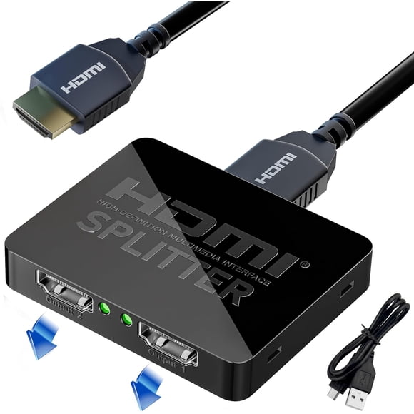 HDMI Splitter 1 in 2 Out, 4K HDMI Splitter for Dual Monitors, 2 Port HDMI Splitter 1 in2 out, Dual Monitor Adapter for Fire Stick, PS4, Xbox, PS3, Sky Q Box (Mirror Only, Not Extend)