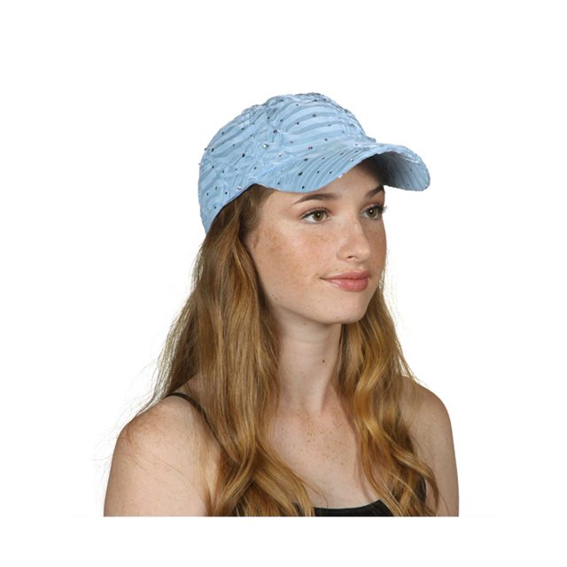 Casquette de Baseball pour Femmes à Garniture de Paillettes Florales - Bleu Pâle