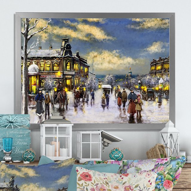 Designart Paris en Noël Hiver I Art Mural Encadré Traditionnel