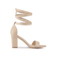 thumbnail image 3 of BLISSFUL STEP Women's Lace Up and Ankle Strap Block Heel Sandals Beige 9, 3 of 8