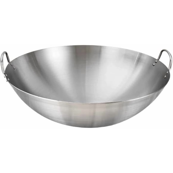 Stainless Steel Wok Polished Stainless Steel Round Bottom Wok – 11-Inch Wok with 2 Loop Handles for Home And Restaurant Cooking by Goohae