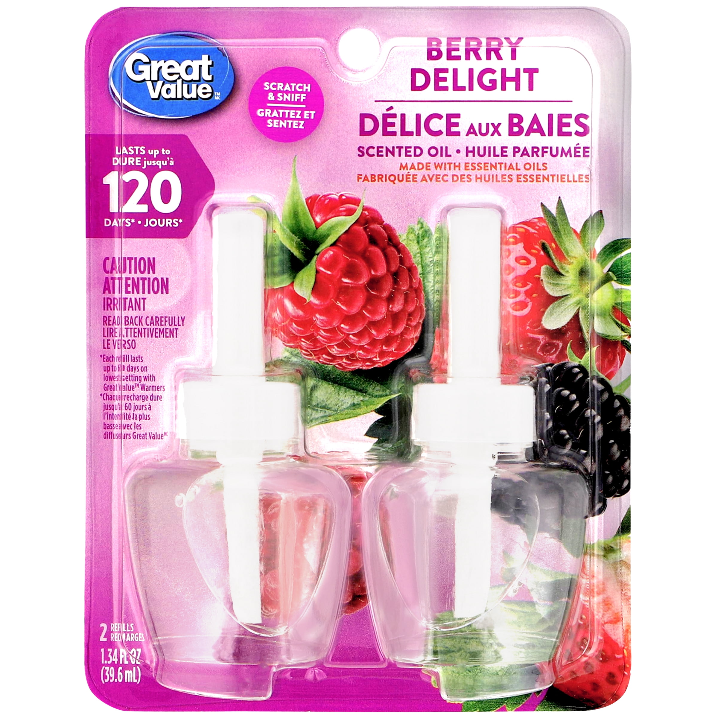 Great Value Berry Delight Scented Oil Refill, 2 Pack, 2 Refills (1.34 FL OZ (39.6 mL))