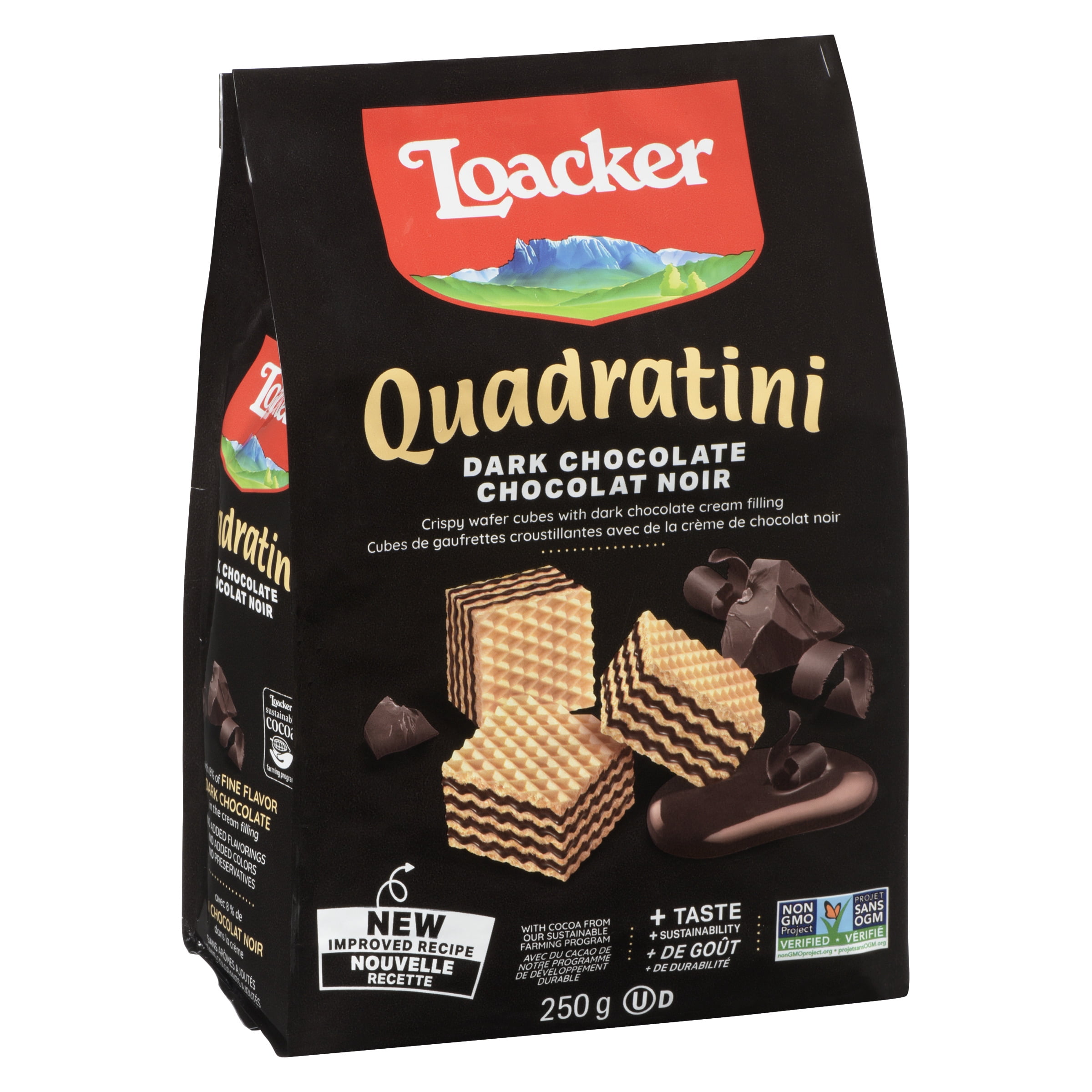Loacker Quadratini Wafer Dark Chocolate Bite Size Baked Cookies 250GR