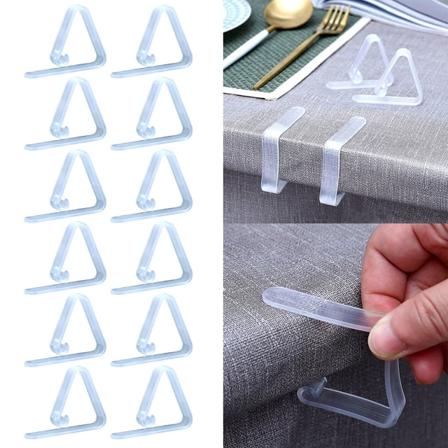 Clear Plastic Tablecloth Clips, Transparent Clear Tablecloth Clips, Plastic Table Cloth Hold Down Clips Table Cloth Holder for Meeting Party Indoor Outdoor Events, 12 Pcs, 1.77 Inches