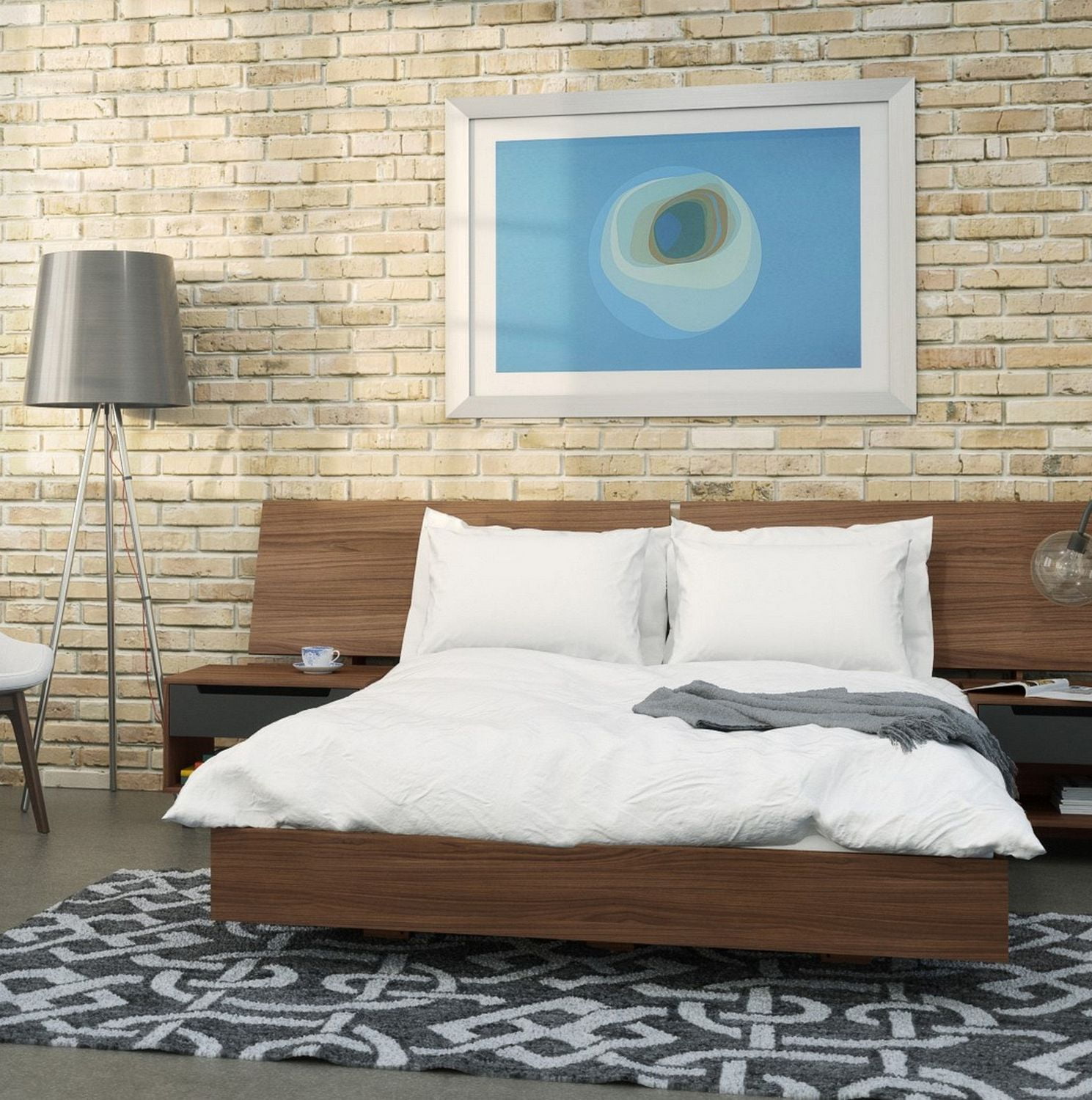 Grand lit plateforme Alibi de Nexera en noyer