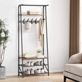 thumbnail image 1 of Coat Rack Shoe Bench, 4-in-1 Hall Trees Entryway Bench with Coat Rack and Shoe Rack, Wood Look Accent Furniture with Steel Frame Storage Shelf and Hanging Bar, Industrial, Rustic Brown & Black, 1 of 9