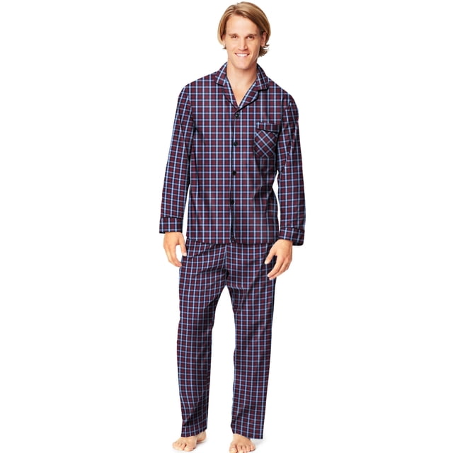 Hanes Mens Woven Pajamas, L, Burgundy Plaid