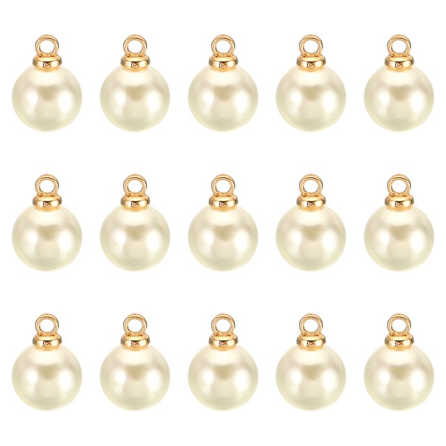 Unique Bargains Pendentifs Perles Factices 8 mm, Lot de 150 Perles Rondes Imitation Perle, Beige Doré