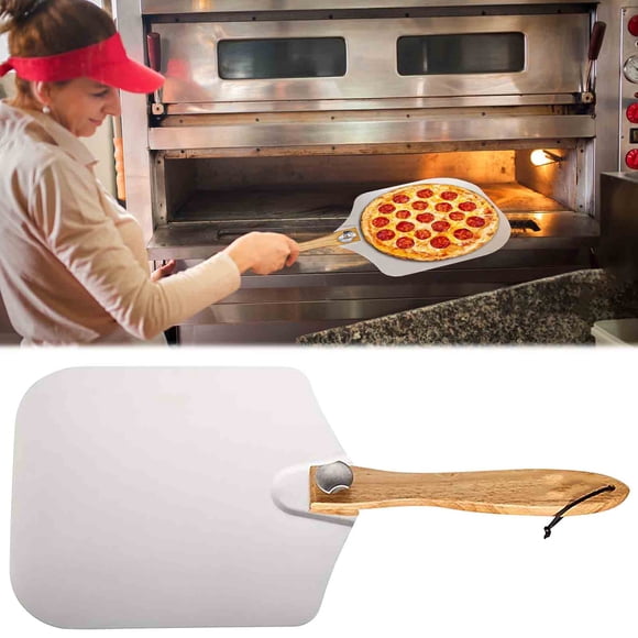 Aqestyerly 12 x 14 Inch Pizza Spatula Aluminum Pizza Peel Paddle with Foldable Wood Handle for Family Baking Pizza Bread Dough HWRETIE