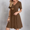 thumbnail image 2 of LOVZFMLL Robe d'Été pour Femme Décontractée Évasée à Manches Courtes, Col en V, à Étages, Ligne A, Fluide, Robe de Plage à Volants Longueur Genou, Robe Soleil Brun TTG, 2 of 9