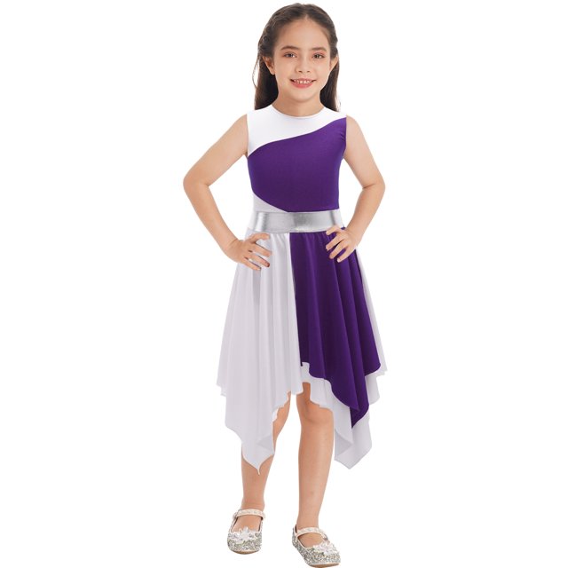 Yartina Robe de Danse Asymétrique pour Filles, Tunique de Prière Lituricale, Violet 8