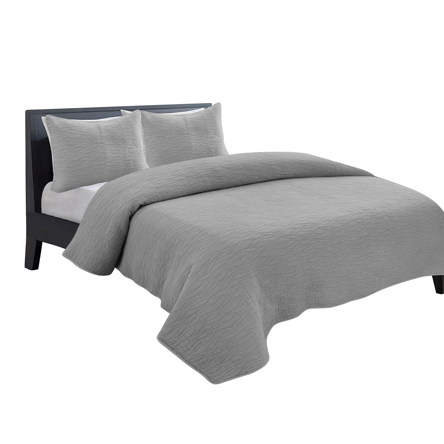Gouchee Home Carson King Quilt Set – 3-Piece Grey Bedding Set, Stone-Washed Cotton with Wave Stitch Pattern, Soft All-Season Bedspread with Plush Fill & Matching Pillow Shams