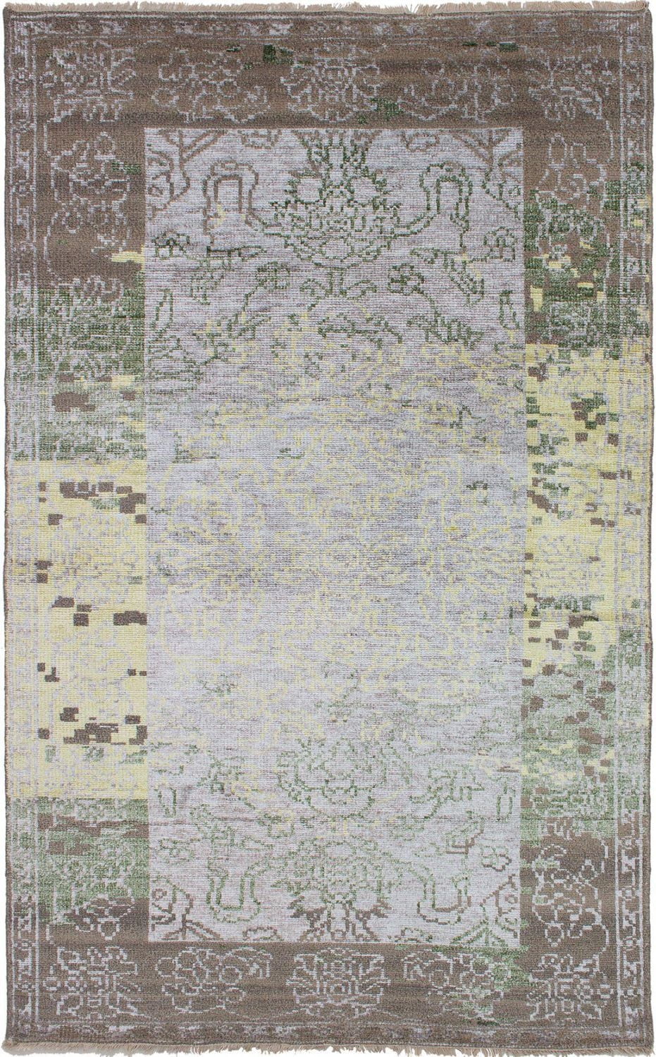 ECARPETGALLERY Tapis Noué à la Main pour Salon, Salle à Manger et Chambre à Coucher Style décontracté Collection La Seda 5'1" x 8'2" en Gris