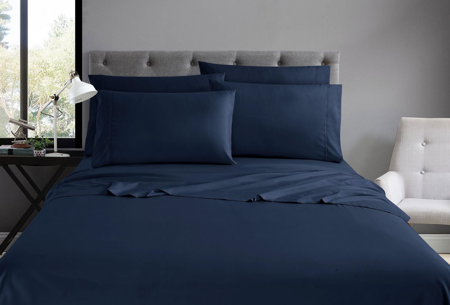 Ensemble de draps de luxe Swift Home 6 pièces avec taie d'oreiller additionnelle, Queen, Bleu marine