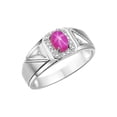 thumbnail image 4 of RYLOS Men's Rings Sterling Silver Classic 7X5MM Oval Gemstone & Diamond Ring Star Ruby July Birthstone Rings For Men Size 9, 4 of 7