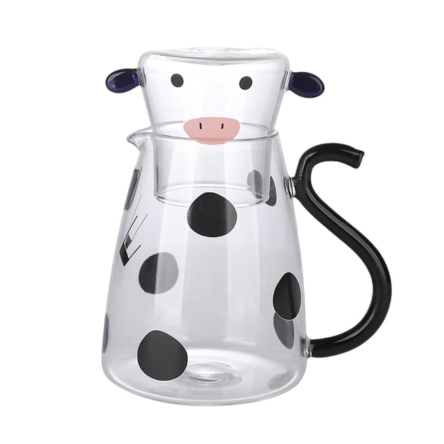 Rongfmy Cute Milk Glass Kettle, Coffee Maker, Transparent Jug, Portable Cow Type Glass , Small