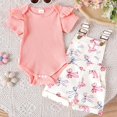 thumbnail image 3 of Hiiyo Tenues d'Été pour Filles, Barboteuse à Manches Courtes à Volants, Imprimé Nœud, Shorts, Tailles 9-12M, 3 of 8
