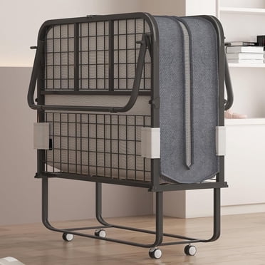 Puremind Folding Bed with 5 Inch Foam Mattress Included, 75" x 38" Rollaway Bed Twin Size with Lockable Rollers, Space-Saving Temporary Bed for Guests and Families, Standard
