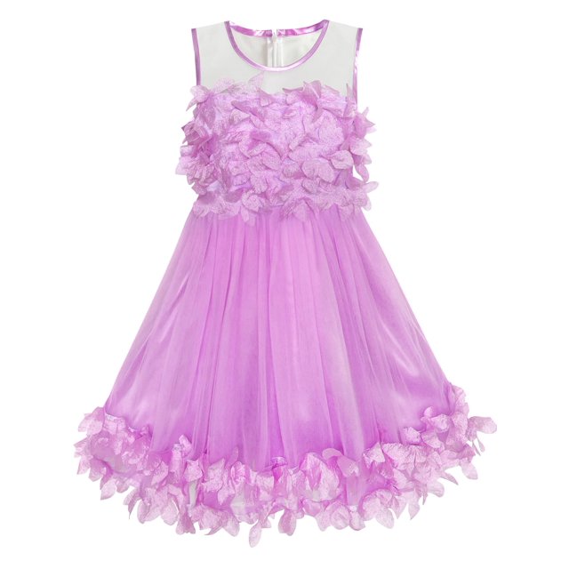 Robe Fille Violette Fleur Dimensionnelle Anniversaire Mariage Robe 5 Ans