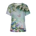 thumbnail image 5 of EQWLJWE Hauts pour Femmes 2023 Été Mode Femme Été Aguichant Plissé Imprimé Régulier Femme Manches Courtes Col Rond Bouton Haut Hauts pour Femmes Liquidation, 5 of 5